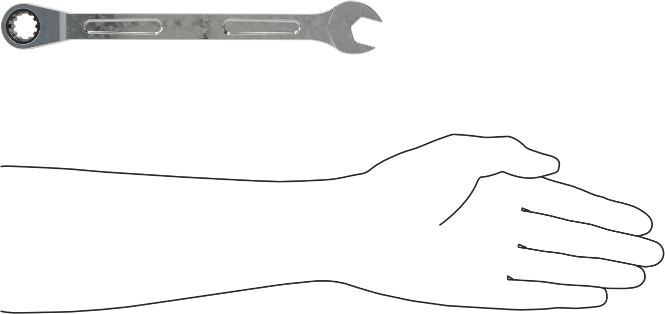 Spline Cırcırlı Kombinasyon Anahtarı, 16 mm Boyut, 9-1/2" Uzunluk
