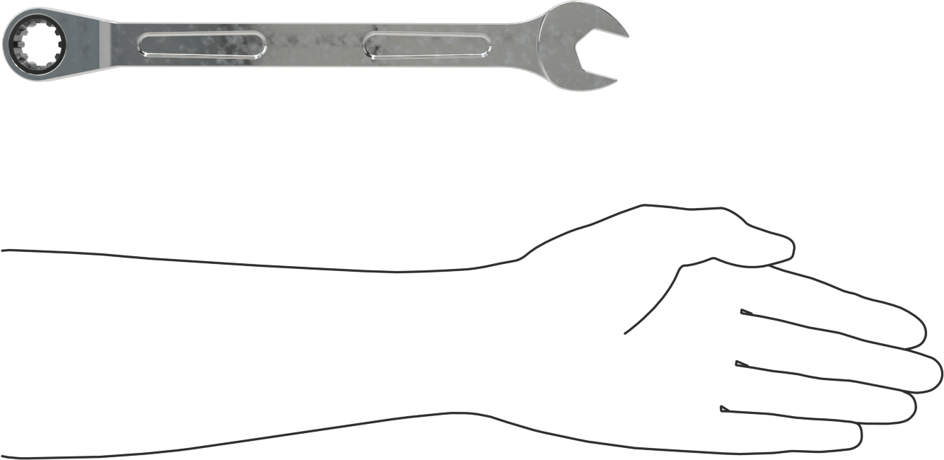 Spline Cırcırlı Kombinasyon Anahtarı, 19 mm Boyut, 11-1/64" Uzunluk