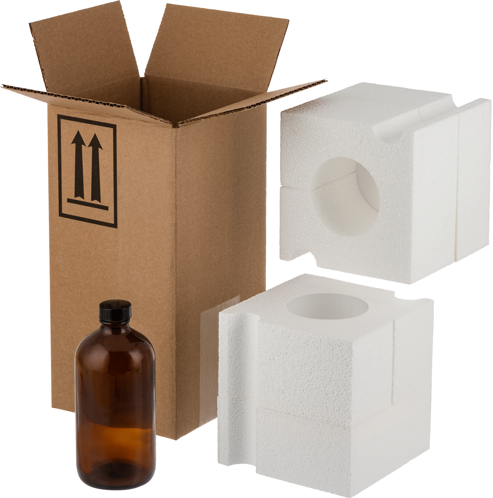 UN Standartlarına Uygun Cam Nakliye Şişesi, Paketleme Kiti, Kehribar, 16 FL. oz Kapasite