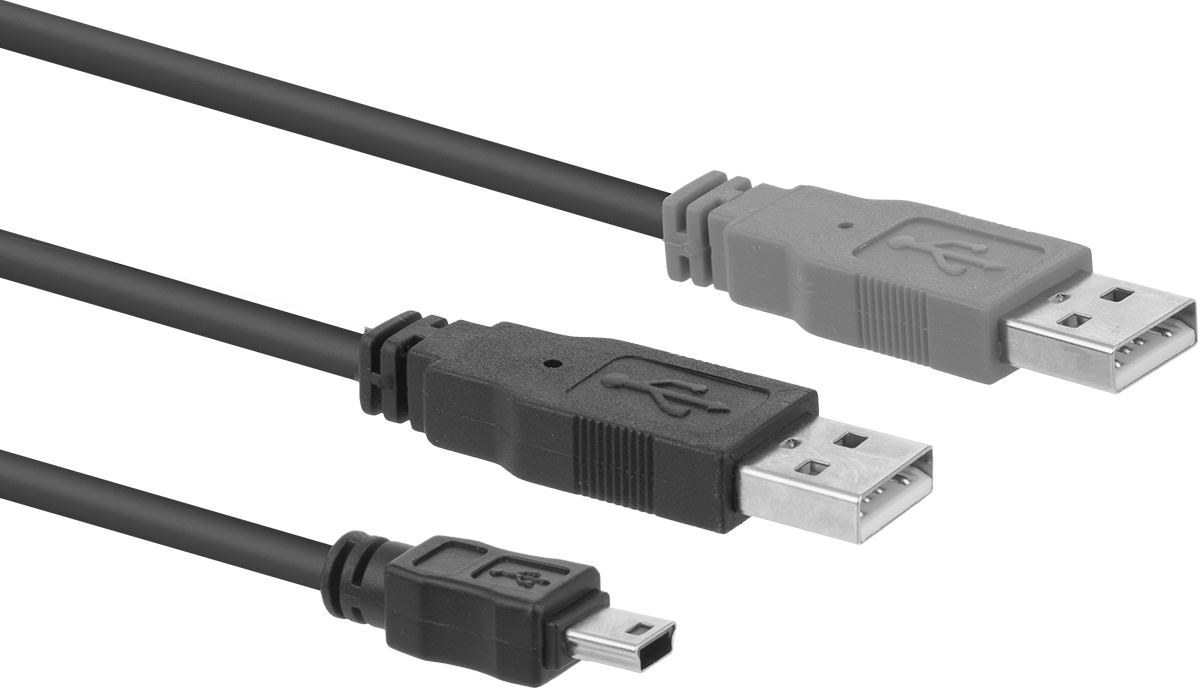 USB Kablosu, USB Standart 2.0, USB Mini-B Fişi x 2 USB A Fişi, 6' Uzunluk
