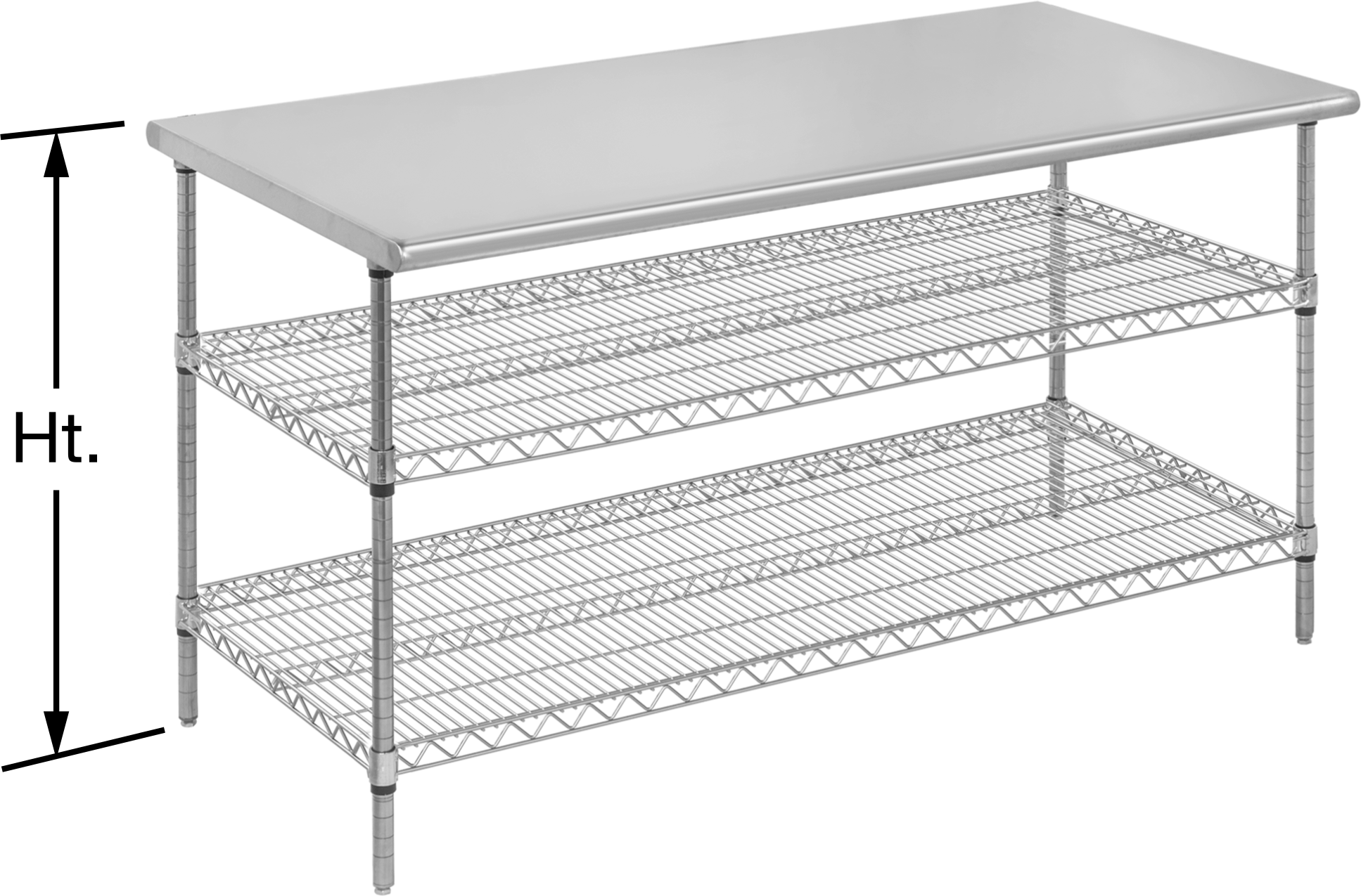 Tel Raflı Paslanmaz Çelik Masa, Sabit, 34-1/2" x 60" x 30", 1750 lbs. Toplam Kapasite