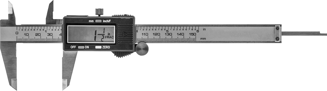 Dijital Kaliper, Kesirli Ekranlı, 0“ ila 8” Aralığı, 11-1/4" Toplam Uzunluk