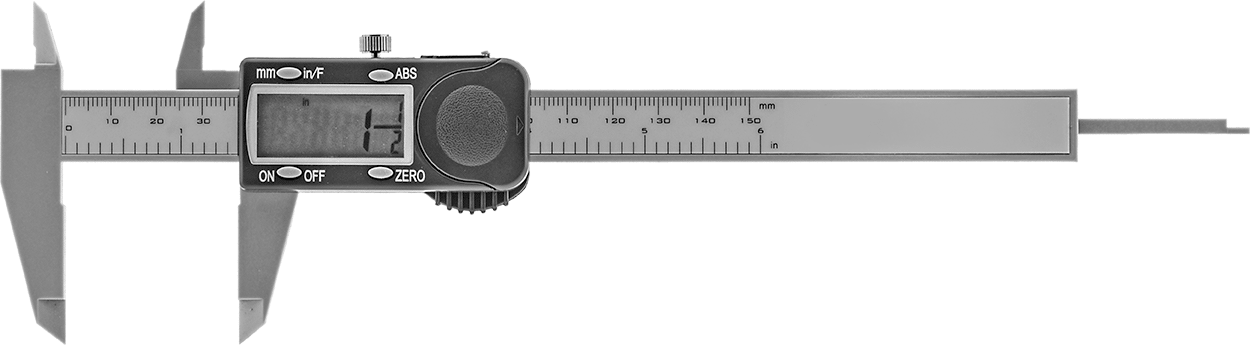 Dijital Kaliper, Kesirli Ekranlı, 0“ ila 6” Aralık, 9-1/4" Toplam Uzunluk