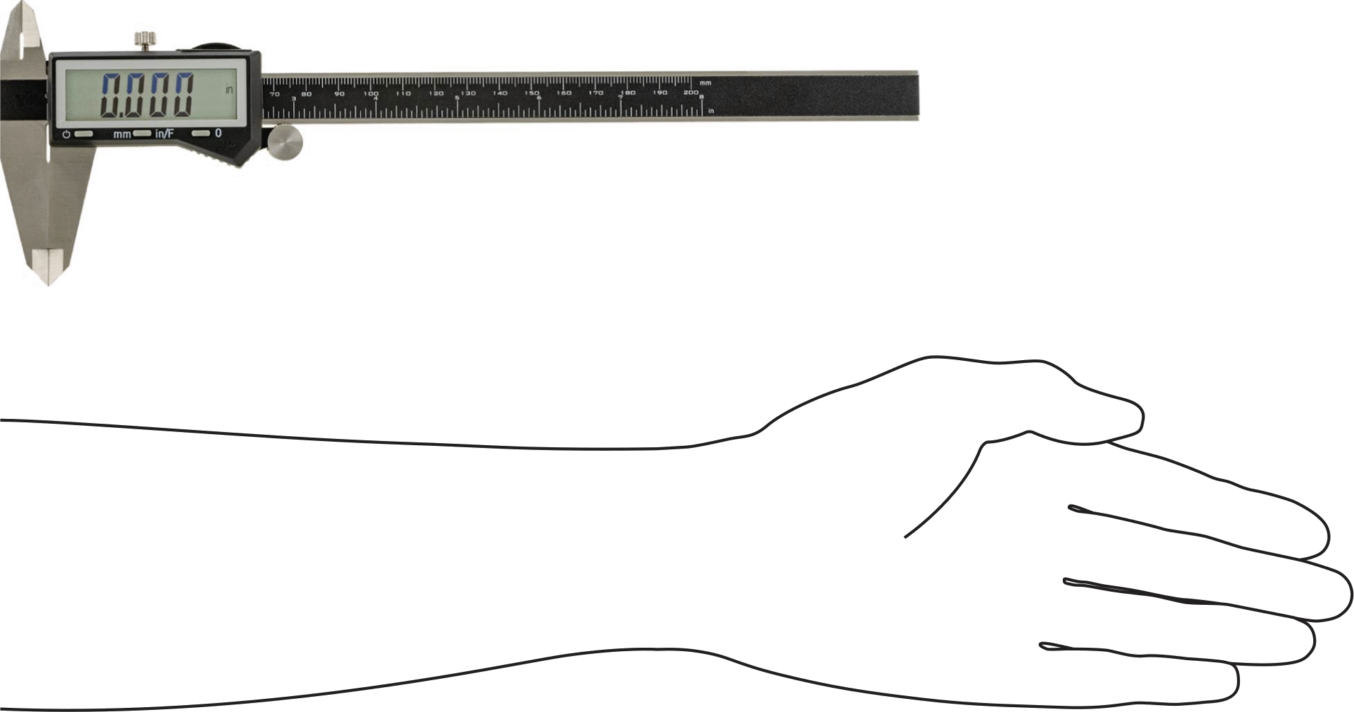 Dijital Kaliper, Kesirli Ekranlı, 0“ ila 8” Aralığı, 11-1/4" Toplam Uzunluk