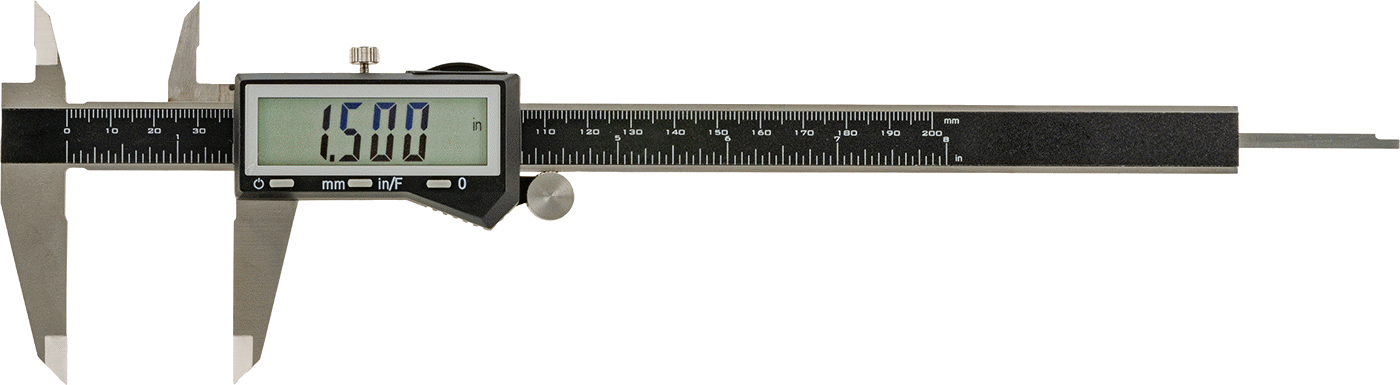 Dijital Kaliper, Kesirli Ekranlı, 0“ ila 8” Aralığı, 11-1/4" Toplam Uzunluk