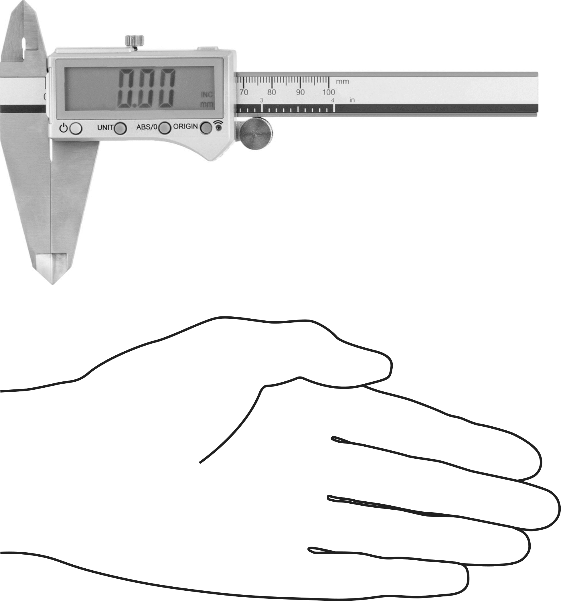 Dijital Kaliper, SPC Veri Çıkışı ile, 0“ ila 4” ve 0 mm ila 100 mm Aralık