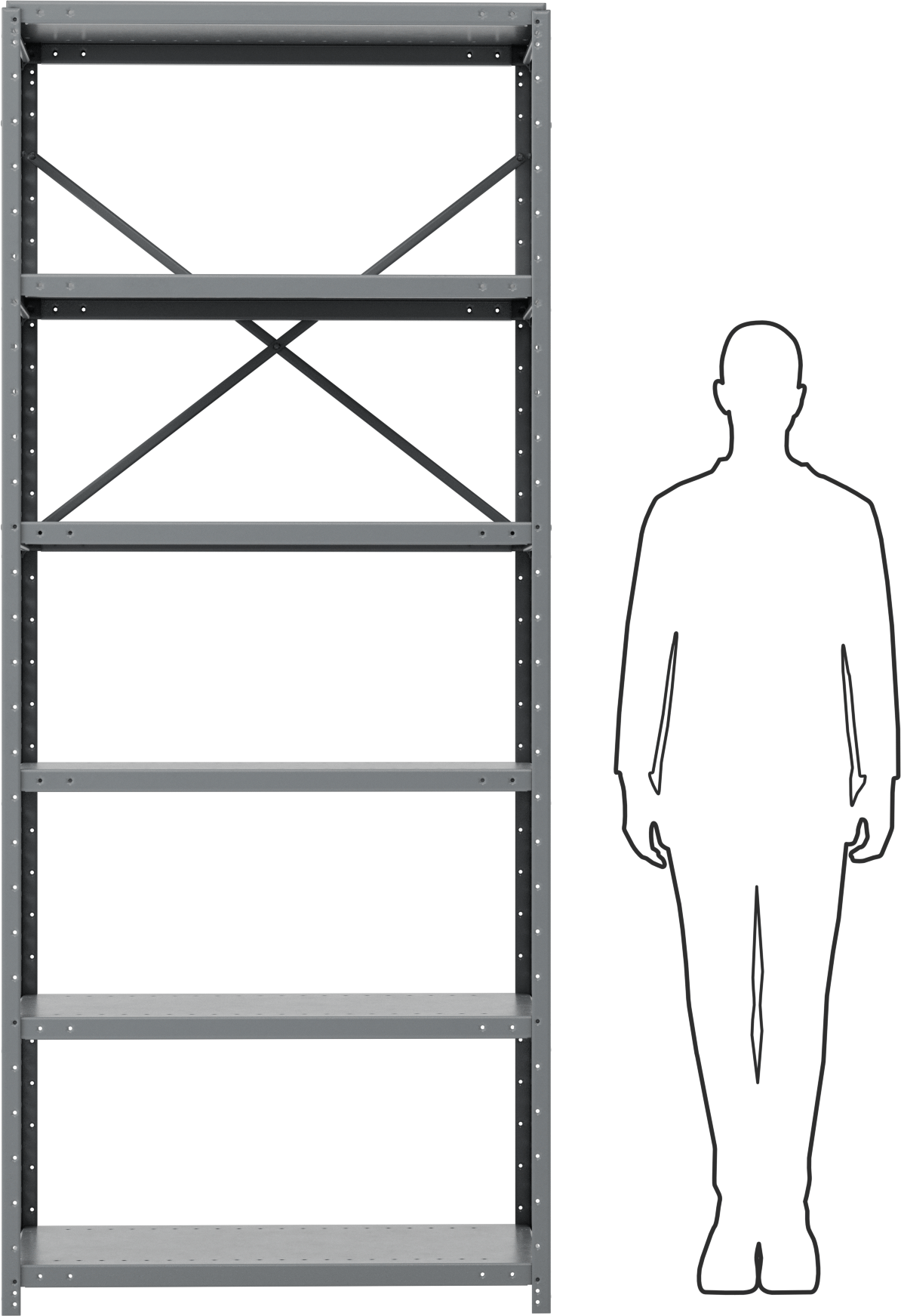 Standart Görevli Raf, 6 Raflı Açık, 36“ Genişlik x 87” Yükseklik x 24" Derinlik