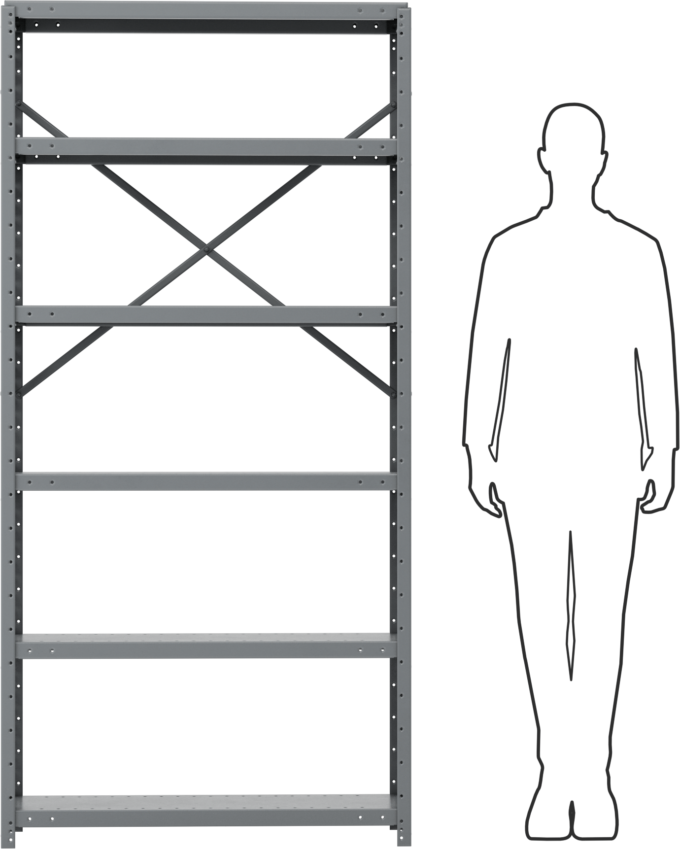 Standart Görevli Raf, 6 Raflı Açık, 36“ Genişlik x 75” Yükseklik x 12" Derinlik