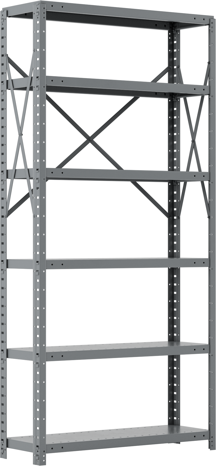 Standart Görevli Raf, 6 Raflı Açık, 36“ Genişlik x 75” Yükseklik x 12" Derinlik