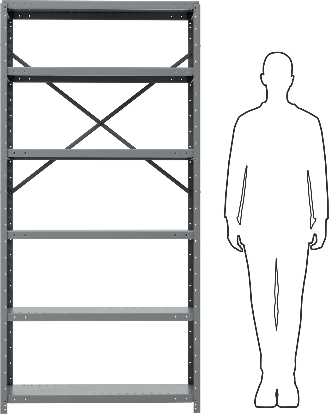 Standart Görevli Raf, 6 Raflı Açık, 36“ Genişlik x 75” Yükseklik x 18" Derinlik