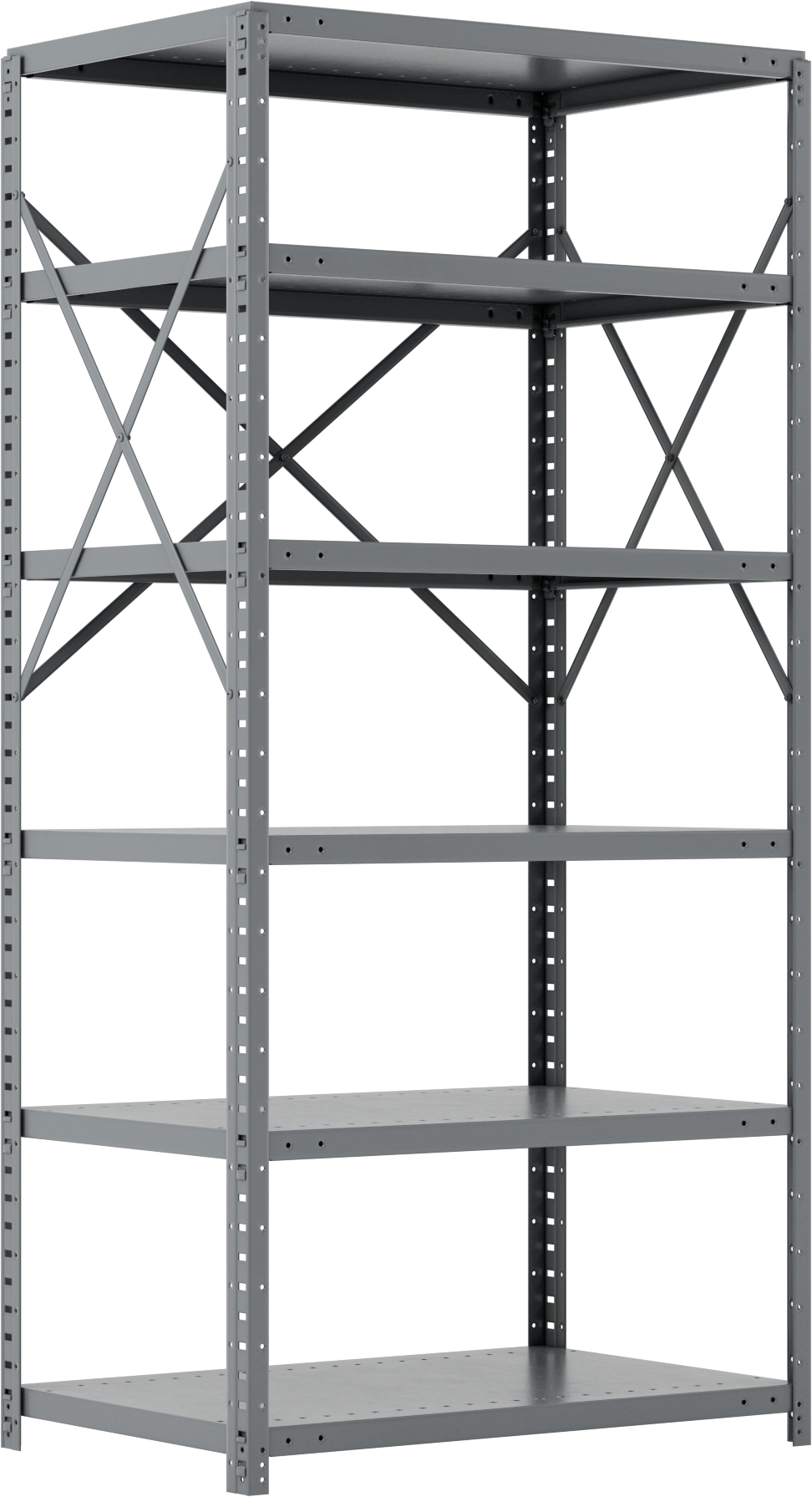Standart Görevli Raf, 6 Raflı Açık, 36“ Genişlik x 75” Yükseklik x 24" Derinlik