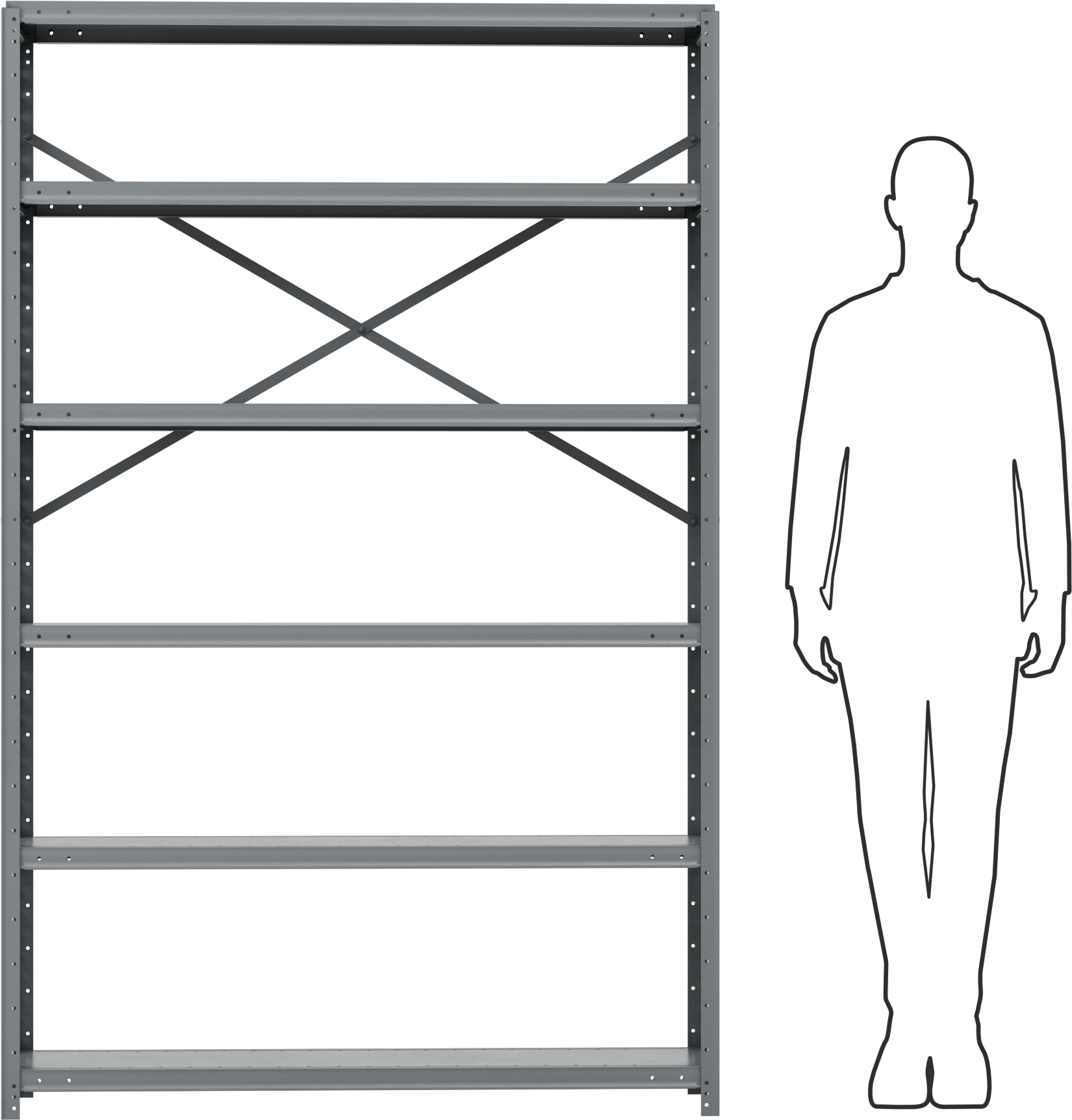 Standart Görevli Raf, 6 Raflı Açık, 48“ Genişlik x 75” Yükseklik x 12" Derinlik