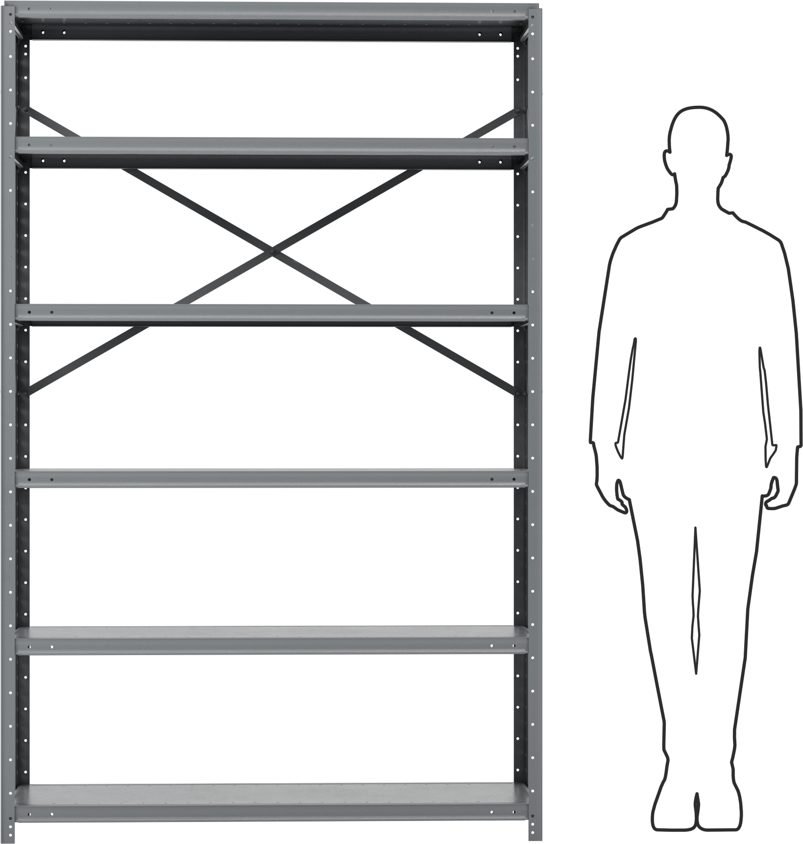 Standart Görevli Raf, 6 Raflı Açık, 48“ Genişlik x 75” Yükseklik x 18" Derinlik