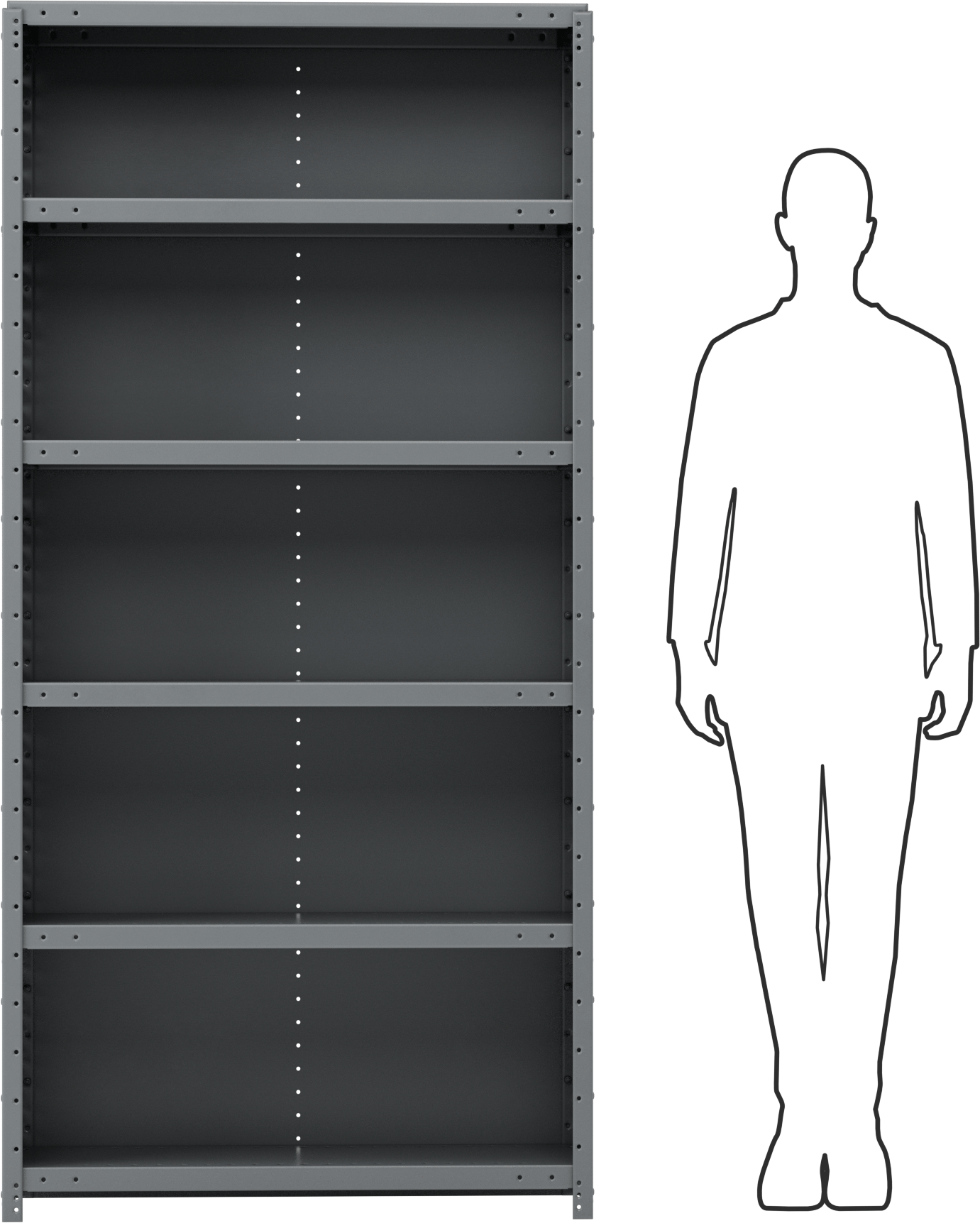 Standart Görevli Raf, 6 Raflı Kapalı, 36“ Genişlik x 75” Yükseklik x 12" Derinlik