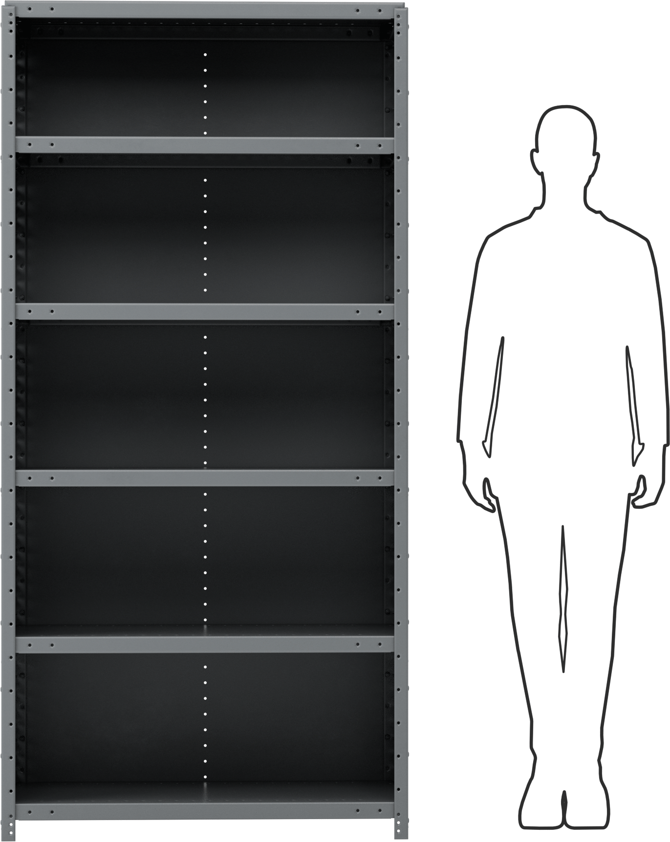 Standart Görevli Raf, 6 Raflı Kapalı, 36“ Genişlik x 75” Yükseklik x 18" Derinlik