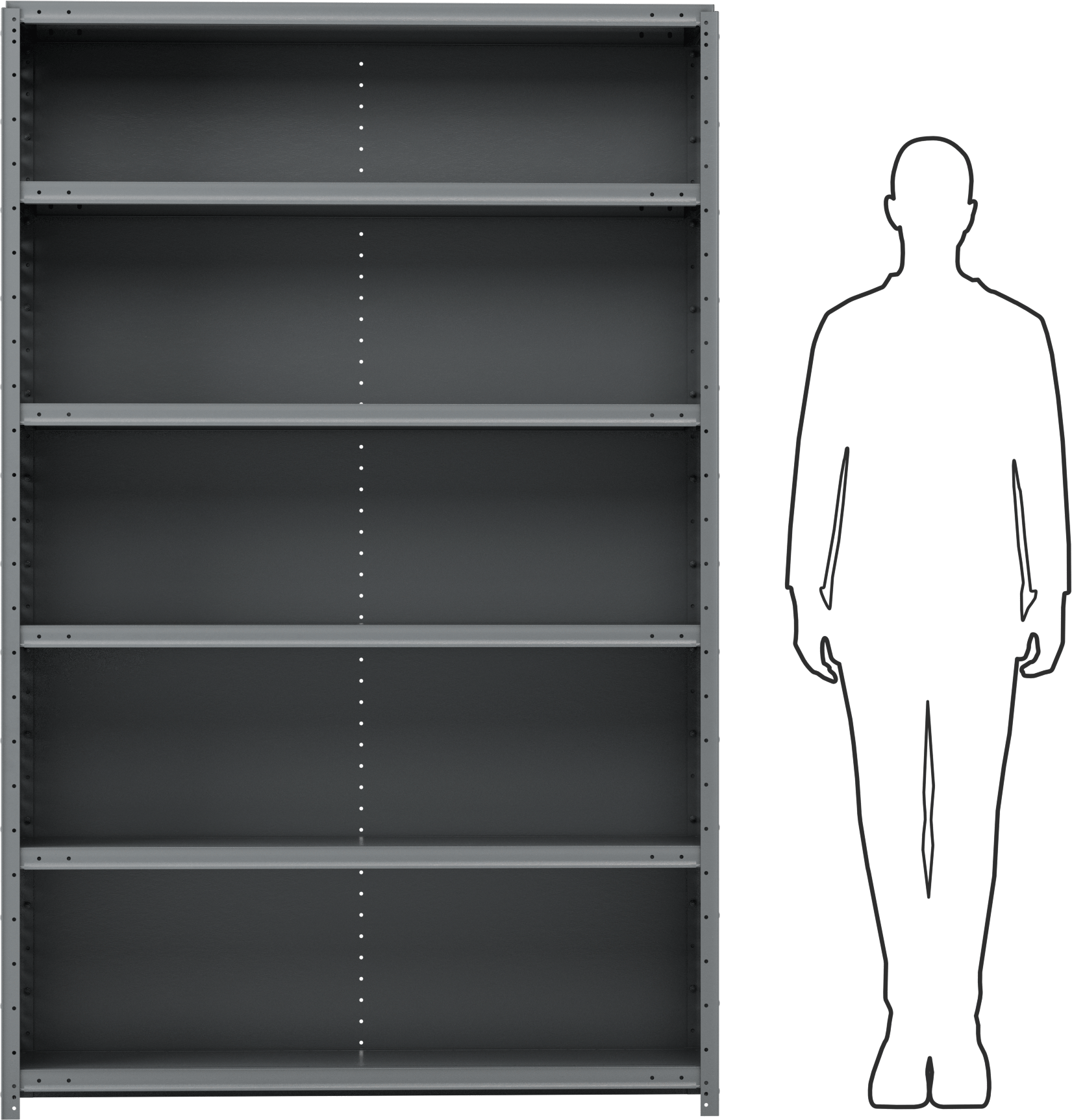 Standart Görevli Raf, 6 Raflı Kapalı, 48“ Genişlik x 75” Yükseklik x 12" Derinlik
