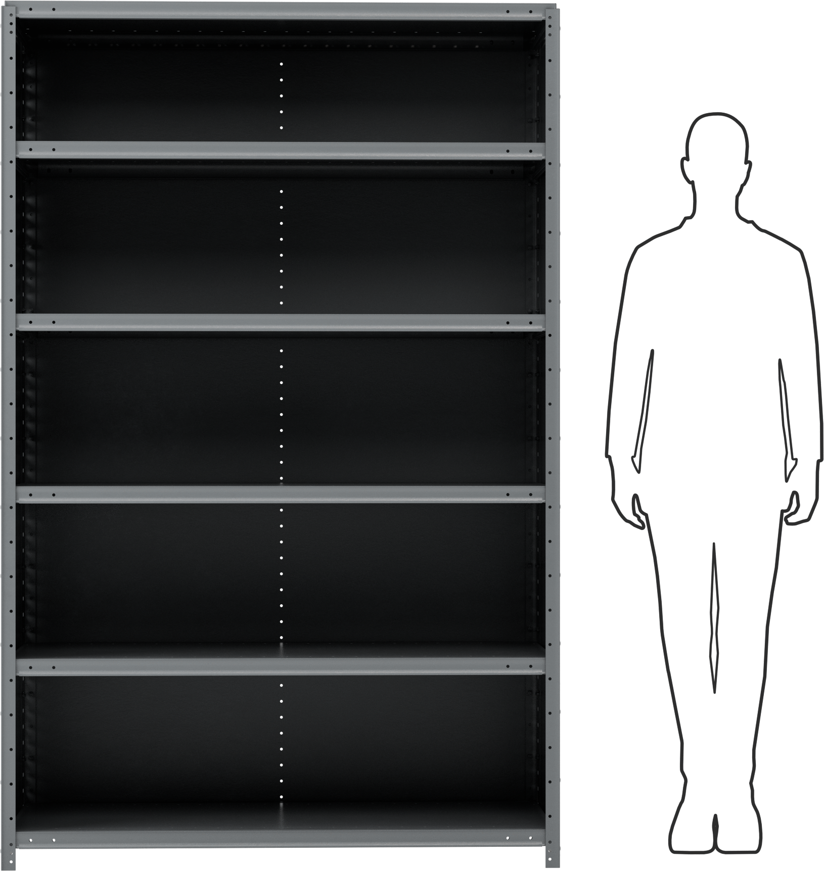 Standart Görevli Raf, 6 Raflı Kapalı, 48“ Genişlik x 75” Yükseklik x 24" Derinlik