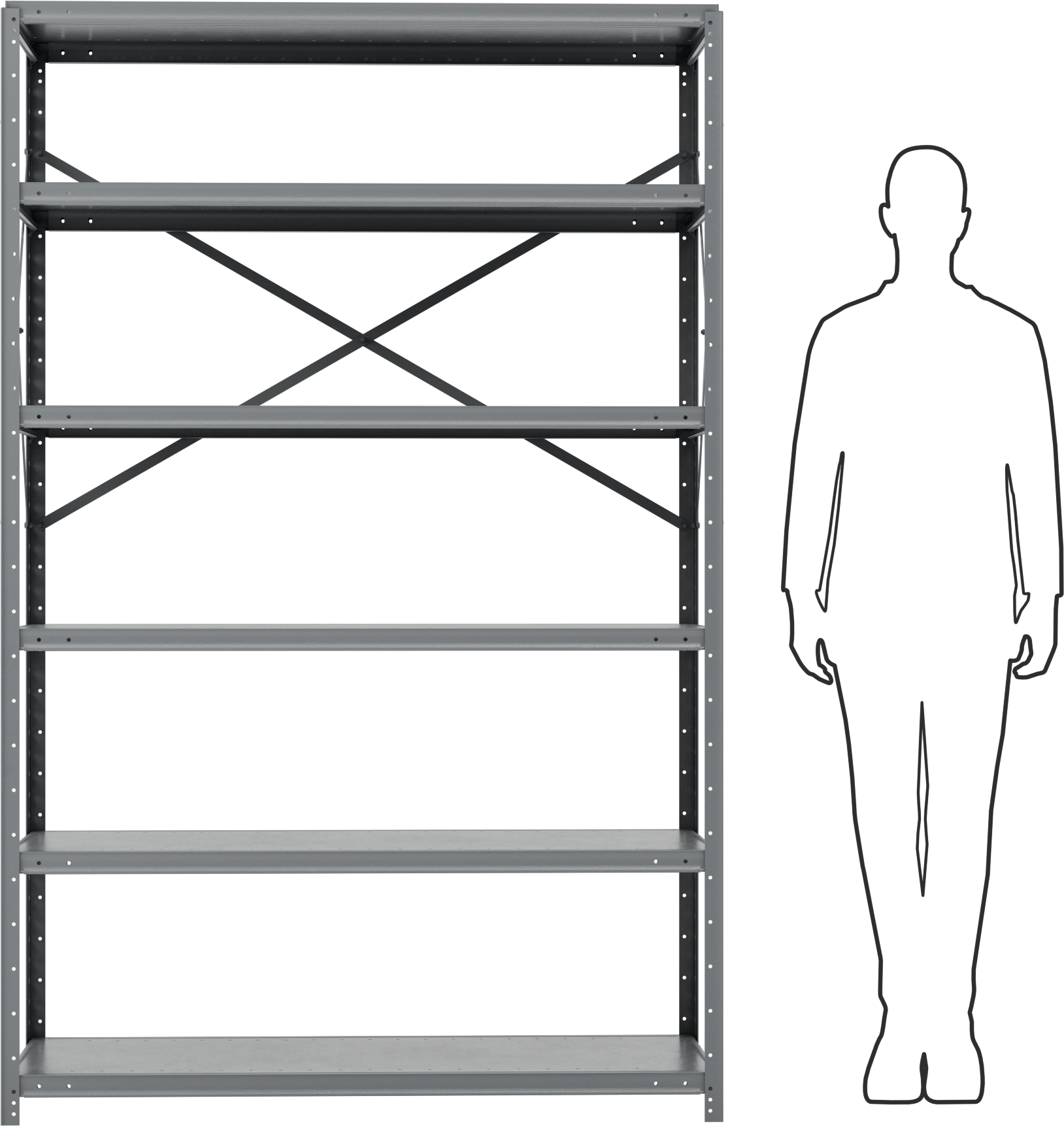 Standart Görevli Raf, 6 Raflı Açık, 48“ Genişlik x 75” Yükseklik x 24" Derinlik