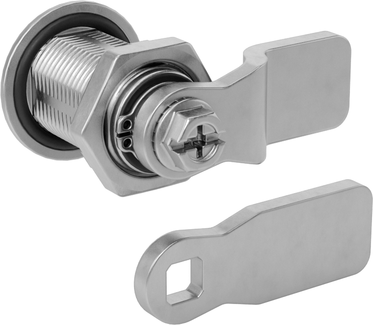 Yıkanabilir Sıkı Tutuşlu Kare Tahrikli Kam Kilidi, Sıkı Tutuş, 316 Paslanmaz Çelik, 27/32" Maksimum Kalınlık, 1-1/4" Baş Çapı