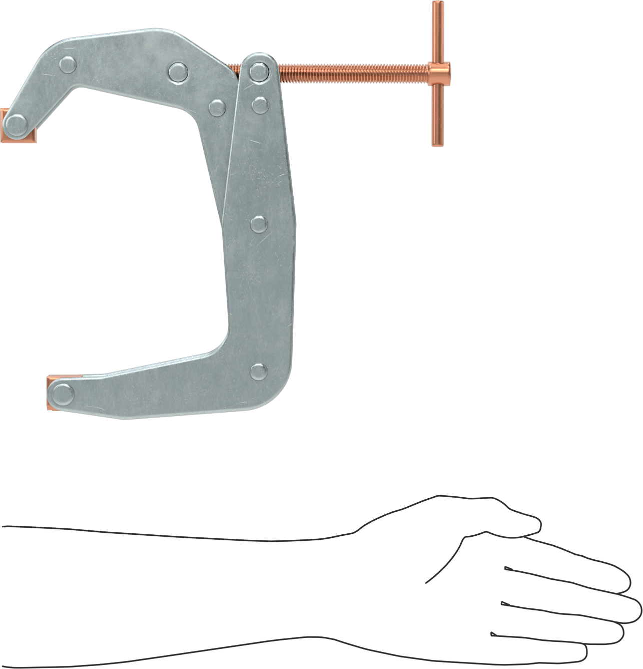 Bükülmeyen C-Kelepçesi, Çelik, T-Saplı, 0“- 6” Açıklık, 4-1/2" Uzanma Mesafesi