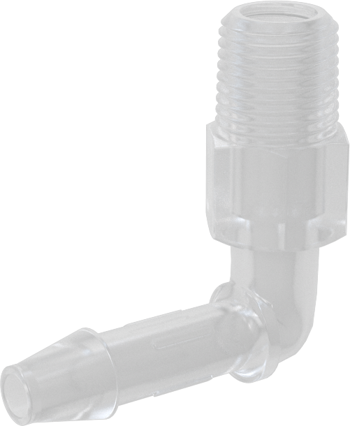 Sıkı Sızdırmazlık Nem Dirençli Dikenli Boru Bağlantı Parçası, Plastik, Dirsek adaptörü, 1/4" Boru İç Çapı x 1/8 NPT Erkek