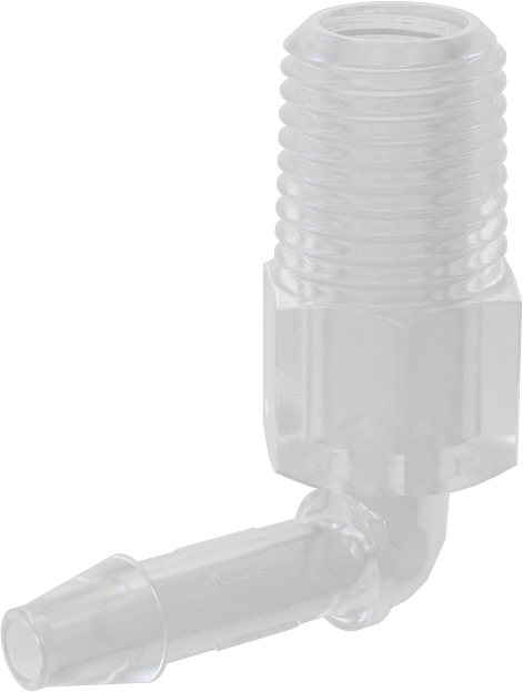 Sıkı Sızdırmazlık Nem Dirençli Dikenli Boru Bağlantı Parçası, Plastik, Dirsek adaptörü, 1/4" Boru İç Çapı x 1/4 NPT Erkek