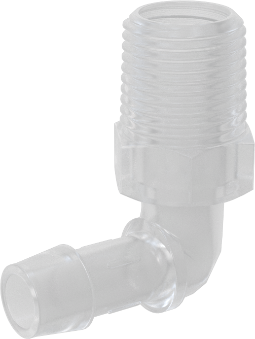 Sıkı Sızdırmazlık Nem Dirençli Dikenli Boru Bağlantı Parçası, Plastik, Dirsek adaptörü, 1/2" Boru İç Çapı x 1/2 NPT Erkek