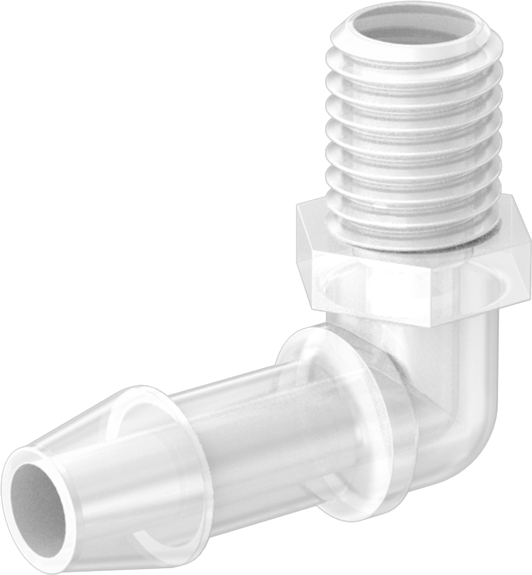 Sıkı Sızdırmazlık Nem Dirençli Dikenli Boru Bağlantı Parçası, Plastik, Dirsek, 3/16“ iç çap x 1/4”-28 erkek boru için
