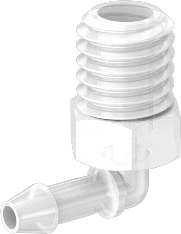Sıkı Sızdırmazlık Nem Dirençli Dikenli Boru Bağlantı Parçası, Plastik, Dirsek, 1/16" Boru İç Çapı x 10-32 Dişli Erkek Boru
