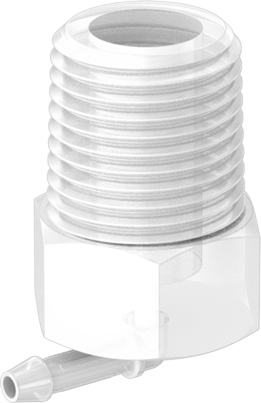 Sıkı Sızdırmazlık Nem Dirençli Dikenli Boru Bağlantı Parçası, Plastik, Dirsek adaptörü, 1/16" Boru İç Çapı x 1/8 NPT Erkek