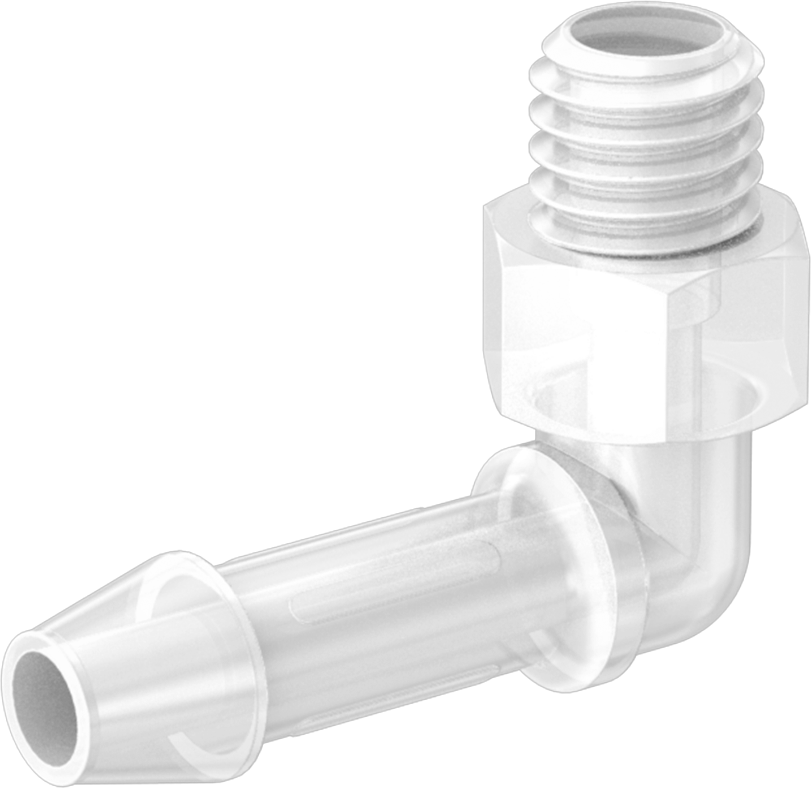 Sıkı Sızdırmazlık Nem Dirençli Dikenli Boru Bağlantı Parçası, Plastik, Dirsek, 1/8" Boru İç Çapı x 10-32 Dişi Boru