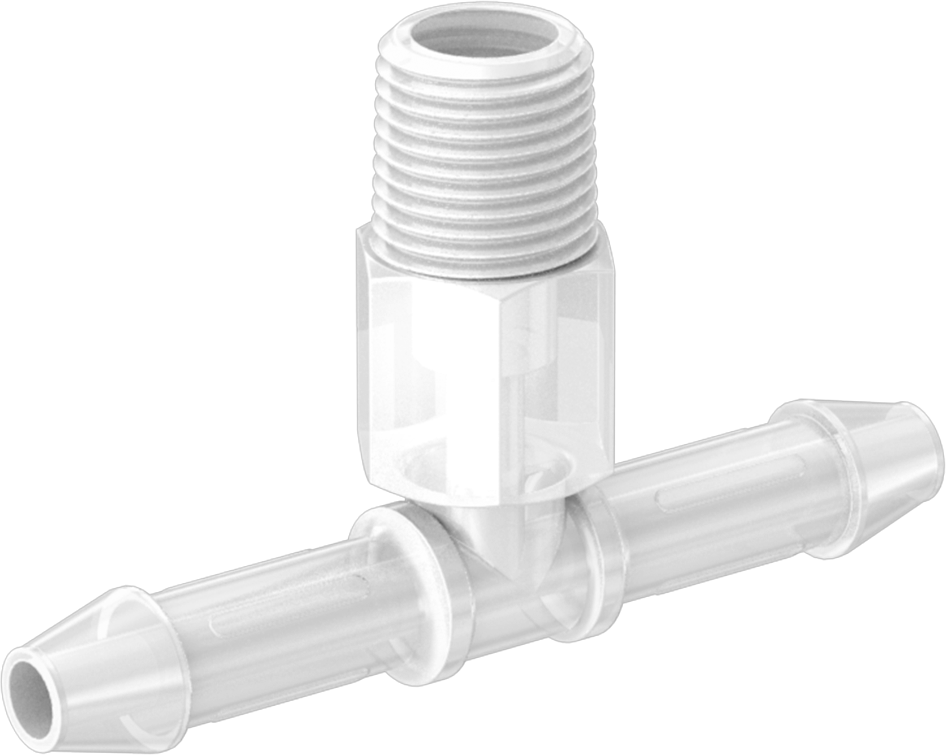Sıkı Sızdırmazlık Nem Dirençli Dikenli Boru Bağlantı Parçası, Plastik, Hat Üstü T, 1/4" Boru İç Çapı x 1/8 NPT Erkek için