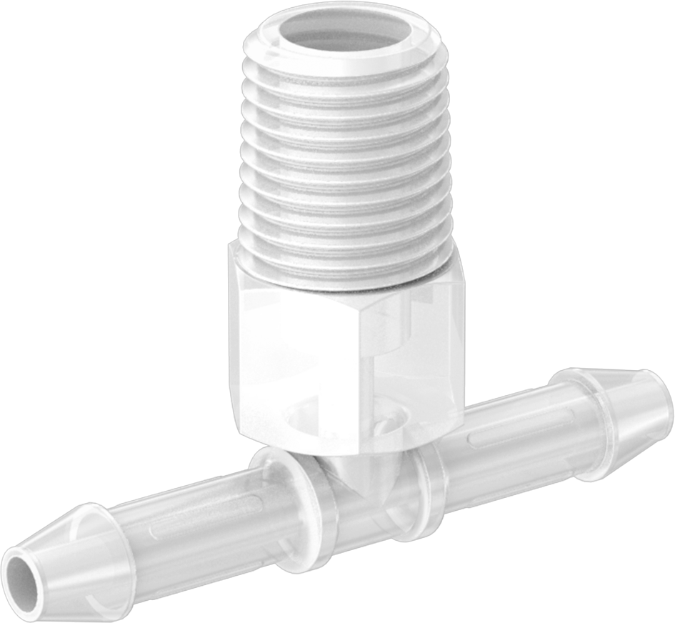 Sıkı Sızdırmazlık Nem Dirençli Dikenli Boru Bağlantı Parçası, Plastik, Hat Üstü T, 1/4" Boru İç Çapı x 1/4 NPT Erkek için