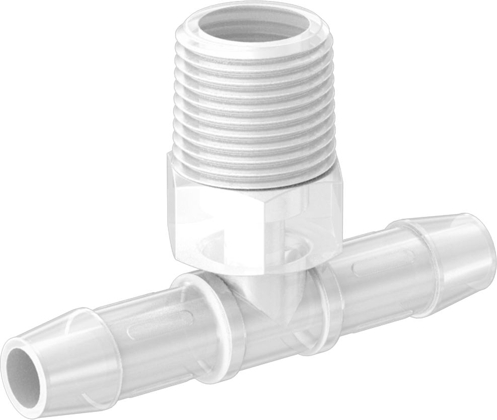 Sıkı Sızdırmazlık Nem Dirençli Dikenli Boru Bağlantı Parçası, Plastik, Hat Üstü T, 3/8" Boru İç Çapı x 3/8 NPT Erkek için