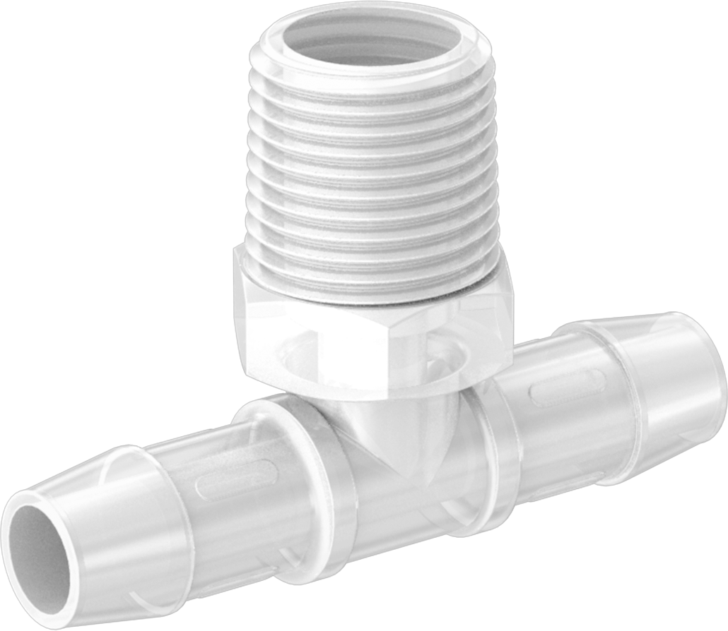 Sıkı Sızdırmazlık Nem Dirençli Dikenli Boru Bağlantı Parçası, Plastik, Hat Üstü T, 1/2" Boru İç Çapı x 1/2 NPT Erkek için