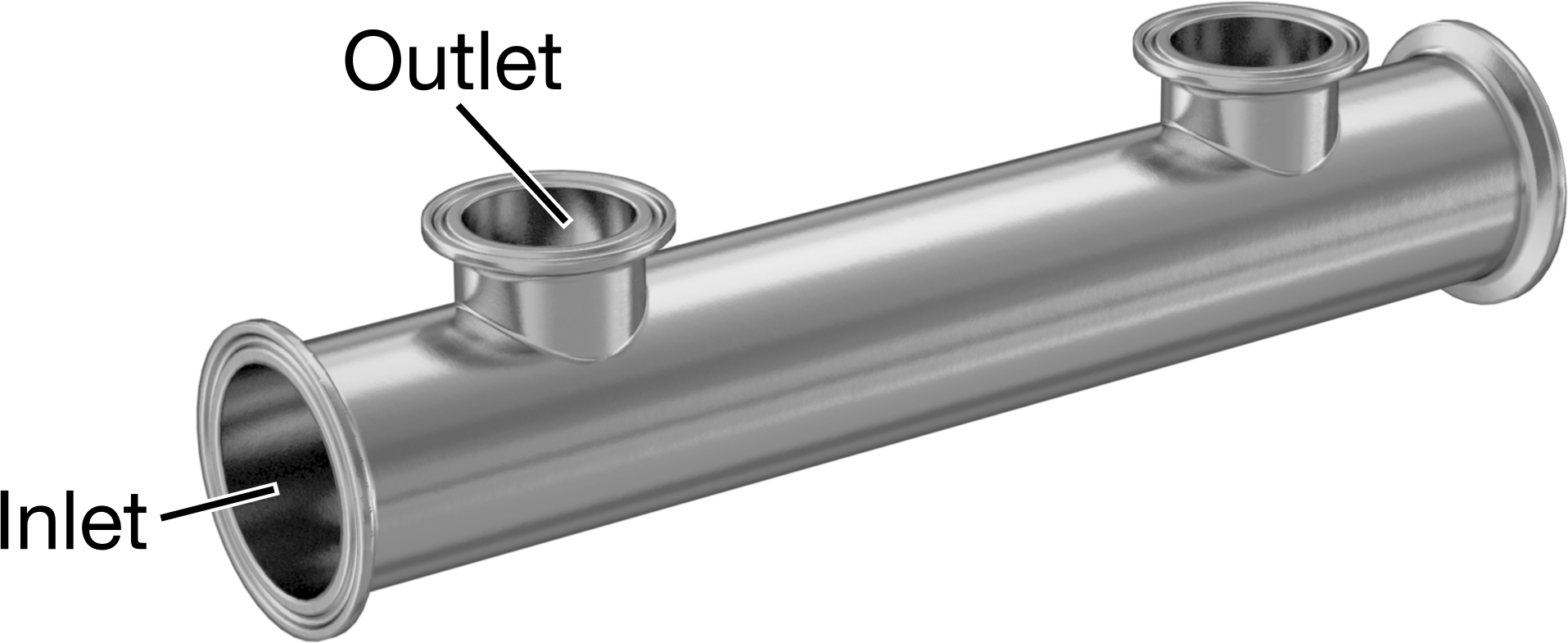 Yüksek Parlaklıkta Hızlı Sıkıştırmalı Sıhhi Boru Bağlantı Elemanı, 2“ x 1-1/2” Boru için 316L Paslanmaz Çelik 2 Çıkışlı Manifold