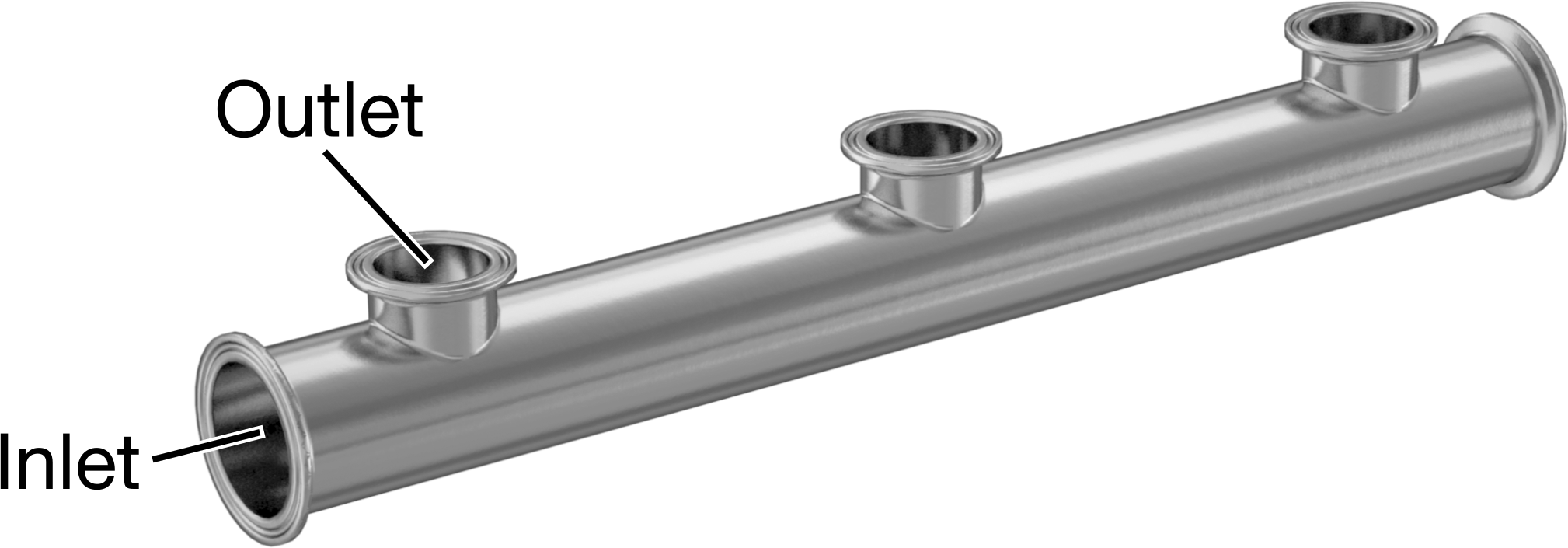 Yüksek Parlaklıkta Hızlı Sıkıştırmalı Sıhhi Boru Bağlantı Elemanı, 2“ x 1-1/2” Boru için 316L Paslanmaz Çelik 3 Çıkışlı Manifold