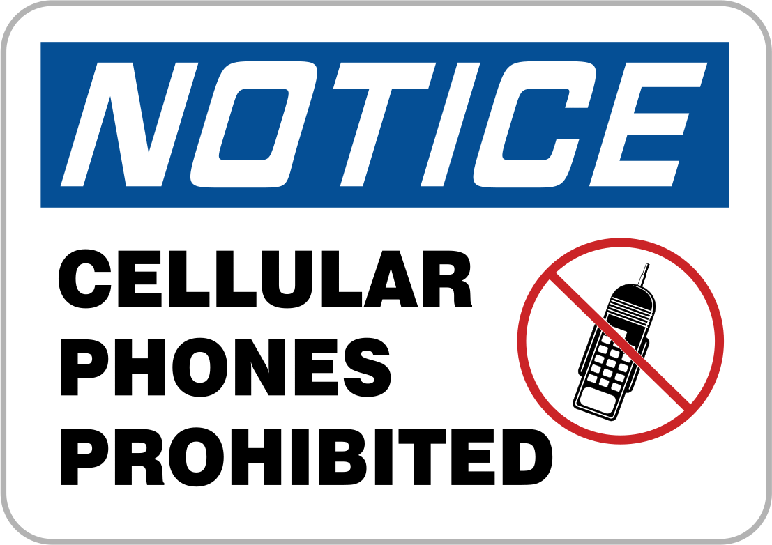 Yapışkan Arka Yüzeyli Polipropilen Plastik Tabela, (Bildirim-Cep Telefonları Yasaktır...), 7" x 10"