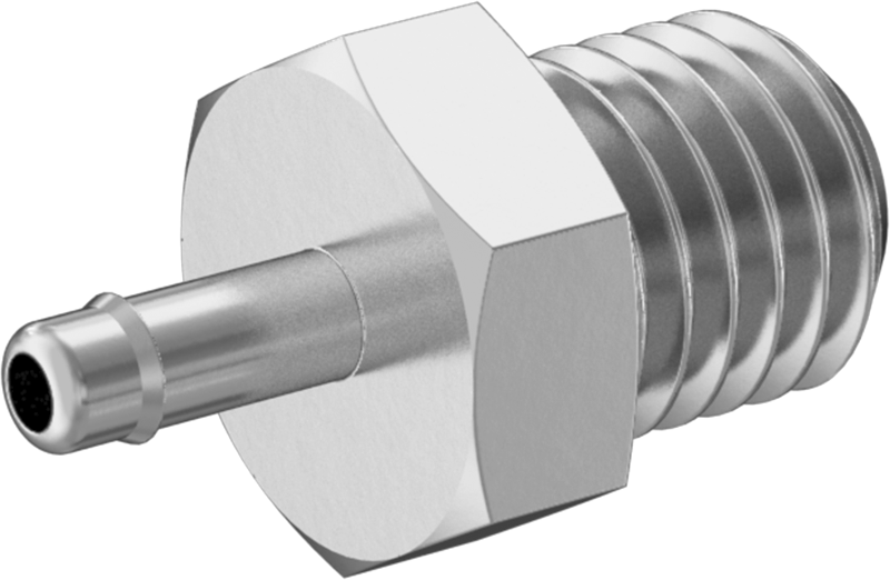 Alüminyum Düşük Basınçlı Dikenli Boru Bağlantı Parçası, Hava ve Su için, Adaptör, 1/16“ Boru x 1/4”-28 UNF Erkek