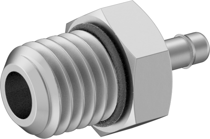 Alüminyum Düşük Basınçlı Dikenli Boru Bağlantı Parçası, Hava ve Su için, Adaptör, 1/16“ Boru x 1/4”-28 UNF Erkek