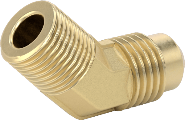 Bakır ve Pirinç Borular için 45 Derece Genişletilmiş Bağlantı Parçası, 1/4" Dış Çaplı Boru x 1/8 NPTF Erkek için 45 Derece Dirsek