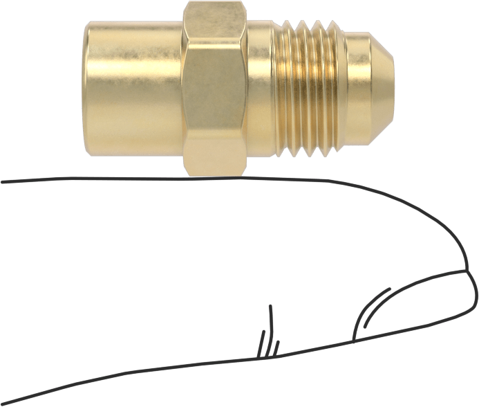 Bakır ve Pirinç Borular için 45 Derece Genişletilmiş Bağlantı Parçası, Adaptör, 1/4“ Dış Çaplı Boru x 3/8” Soket Bağlantılı Dış Çaplı Boru için