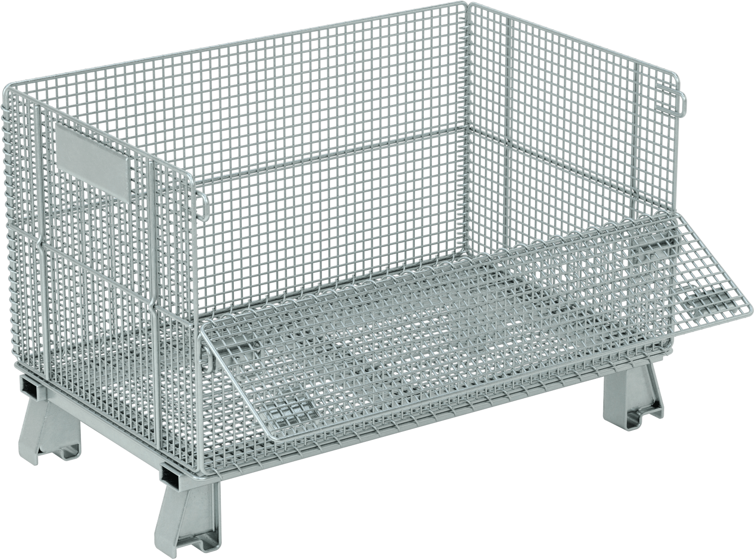 Çinko Kaplı Çelik Katlanabilir Büyük Kapasiteli Konteyner, Genişlik Tarafı Açılır Kapak, 1000 lb. Kapasite, 1/2" Tel Açıklığı