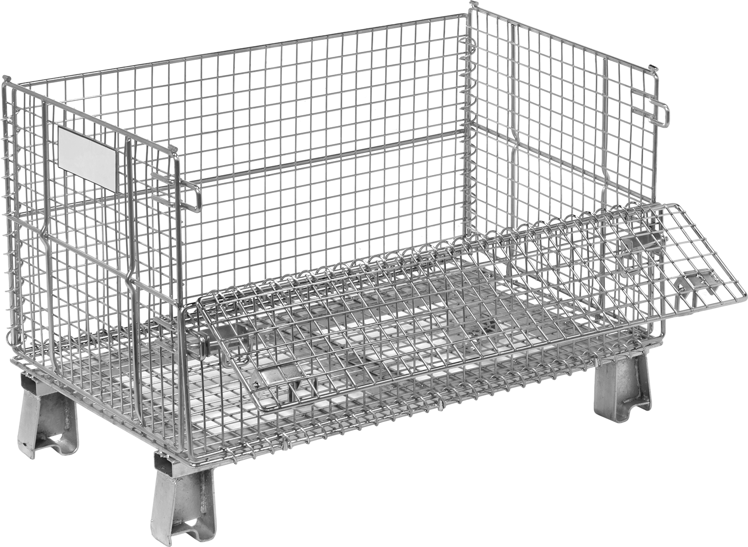 Çinko Kaplı Çelik Katlanabilir Büyük Kapasiteli Konteyner, Genişlik Tarafı Kapı, 1000 lb. Kapasite, 1-1/8" Tel Açıklığı