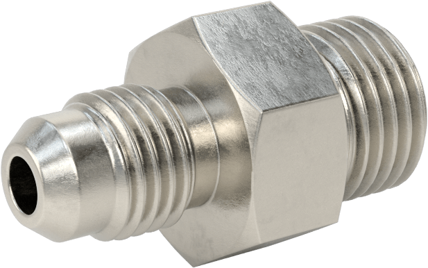 Paslanmaz Çelik Boru için 37 Derece Genişletilmiş Bağlantı Parçası, 9/16"-18 Erkek, 1/4" Boru Dış Çapı, Floroelastomer Conta