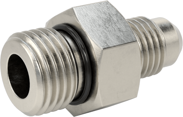 Paslanmaz Çelik Boru için 37 Derece Genişletilmiş Bağlantı Parçası, 9/16"-18 Erkek, 1/4" Boru Dış Çapı, Floroelastomer Conta