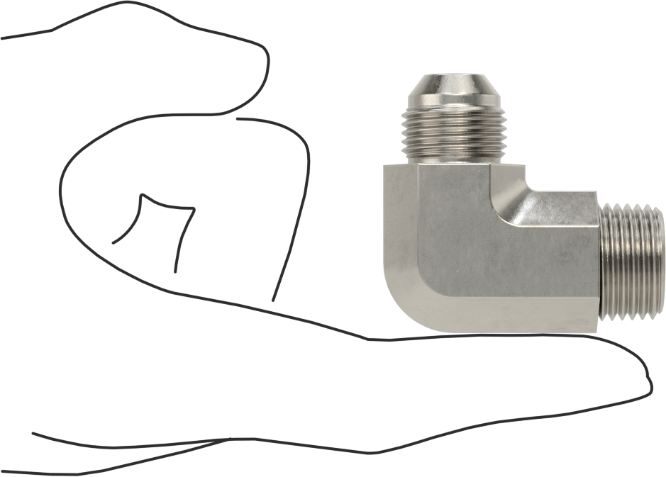 Paslanmaz Çelik Boru için 37 Derece Genişletilmiş Bağlantı Parçası, 1/2" Boru Dış Çapı x 1/2 NPT Erkek için 90 Derece Adaptör