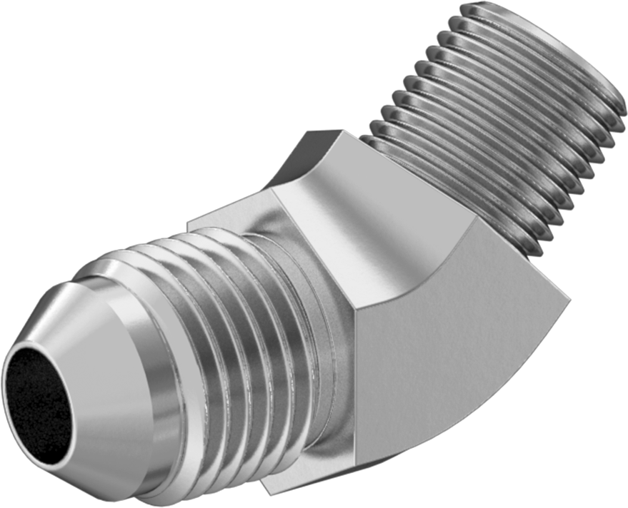 Paslanmaz Çelik Boru için 37 Derece Genişletilmiş Bağlantı Parçası, 5/16" Dış Çaplı Boru x 1/8 NPT Erkek için 45 Derece Adaptör
