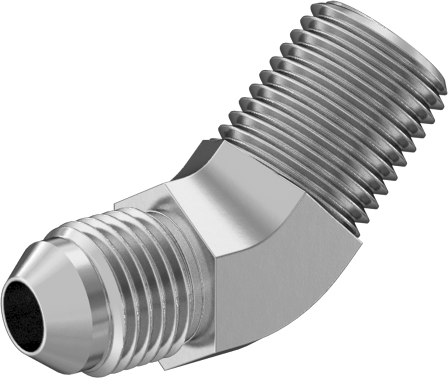 Paslanmaz Çelik Boru için 37 Derece Genişletilmiş Bağlantı Parçası, 5/16" Dış Çaplı Boru x 1/4 NPT Erkek için 45 Derece Adaptör