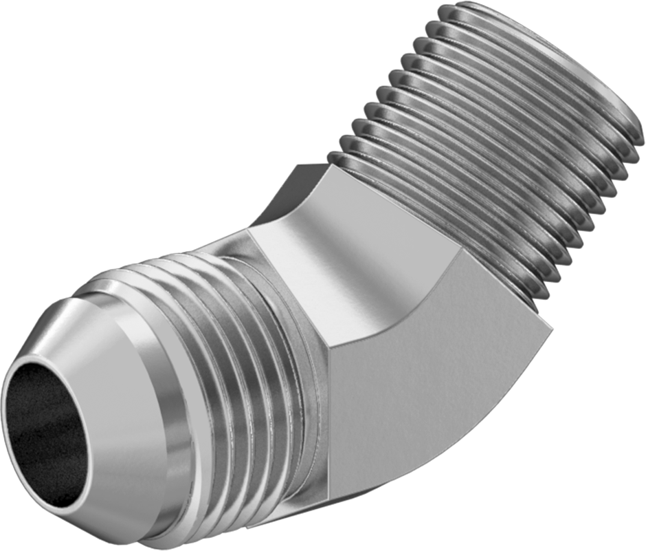 Paslanmaz Çelik Boru için 37 Derece Genişletilmiş Bağlantı Parçası, 1/2" Dış Çaplı Boru x 3/8 NPT Erkek için 45 Derece Adaptör
